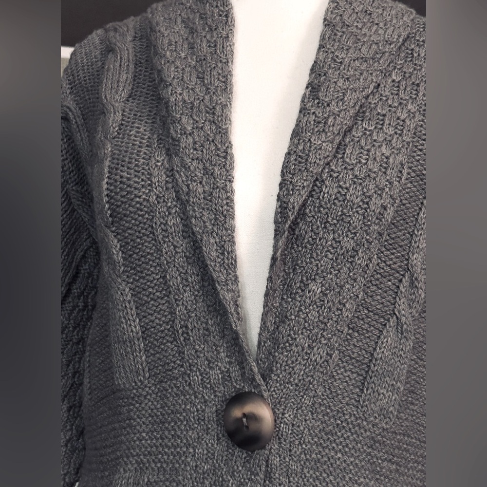 Aran Crafts Wool Gray Cable Knit Cardigan Irish XL 1X 2X Long Button Plus XXL - Picture 4 of 14